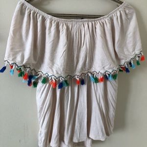 Cream off the shoulder tee